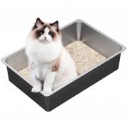 Ohtomber Stainless Steel Litter Box - Large Metal Cat Litter Box Pan High Sided, Never Absorbs Smell, Easy to Clean Non Stick Litterbox Tray Toilet Pet Supplies for Indoor Big and Small Cats, Kitten