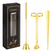 Ohtomber 3 in 1 Stainless Steel Candle Accessory Set, Wick Trimmer Cutter, Snuffer Extinguisher & Dipper, Wick Scissor Clipper Care Kit, Put Out Tool with Gift Package for Candle Lover, Gold